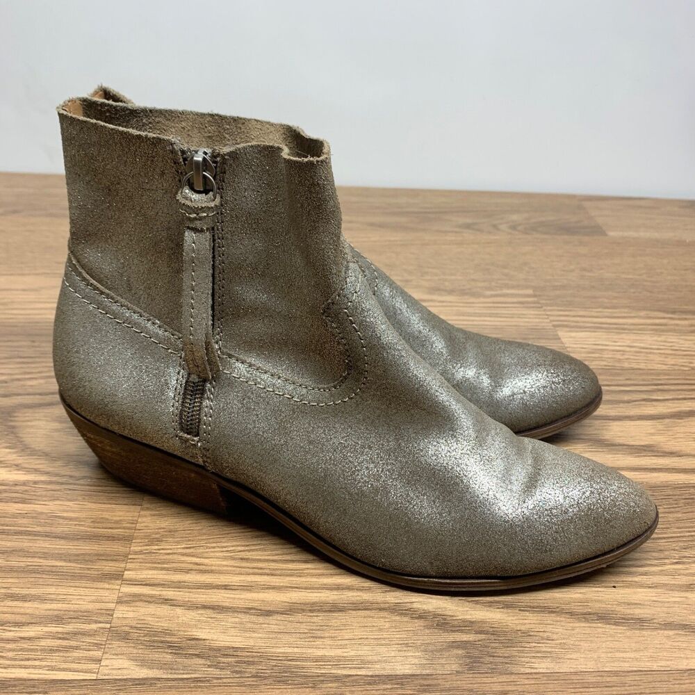 Frye Zip Metallic Gold Silver Shimmer Leather Bootie Women’s size 8.5